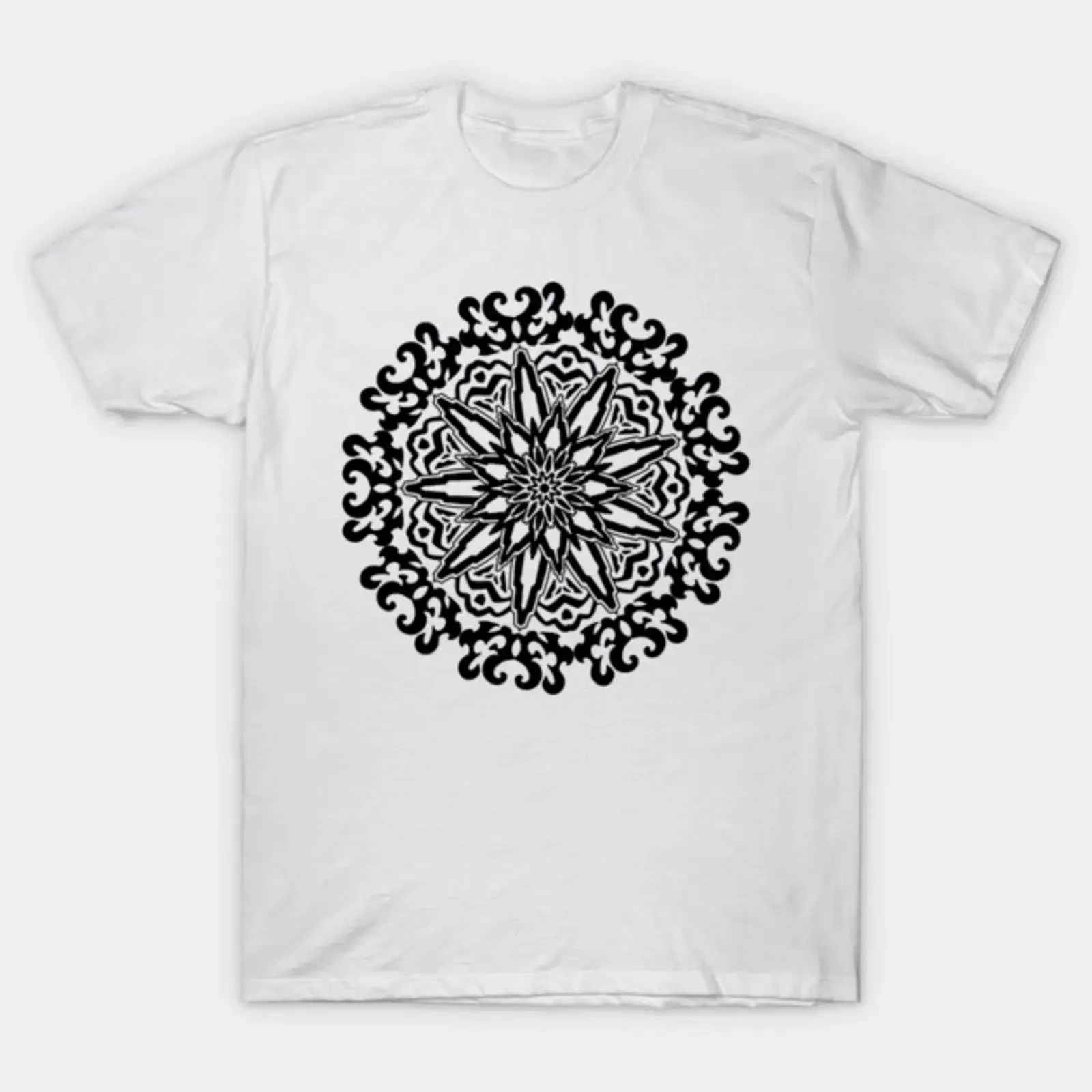 Black And White Mandala Tribal Flower Ornament T Shirt vintage Washed graphic Top For Everyday Wear Casual Comfortable