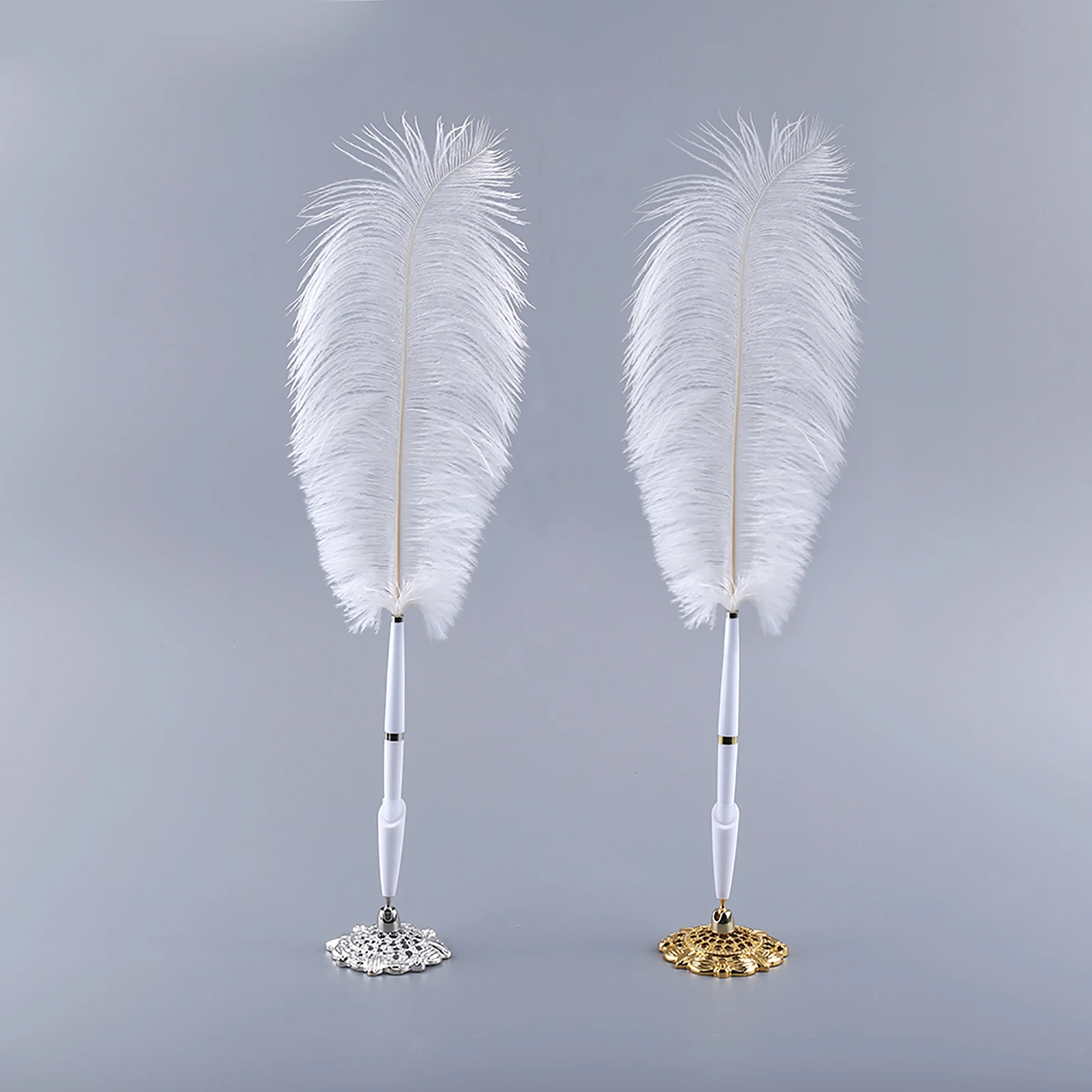Bolígrafo Vintage con Pluma de Avestruz y Soporte Metálico, 2 Colores, para Bodas, Fiestas, Libros de Visitas, Escritura, Regalo Decorativo