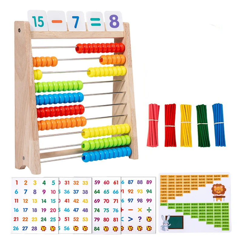Cadre de calcul en bois pour enfants, outil d'enseignement arithmétique, opération des mathématiques, exercice de réflexion des nombres, jouets éducatifs Montessori