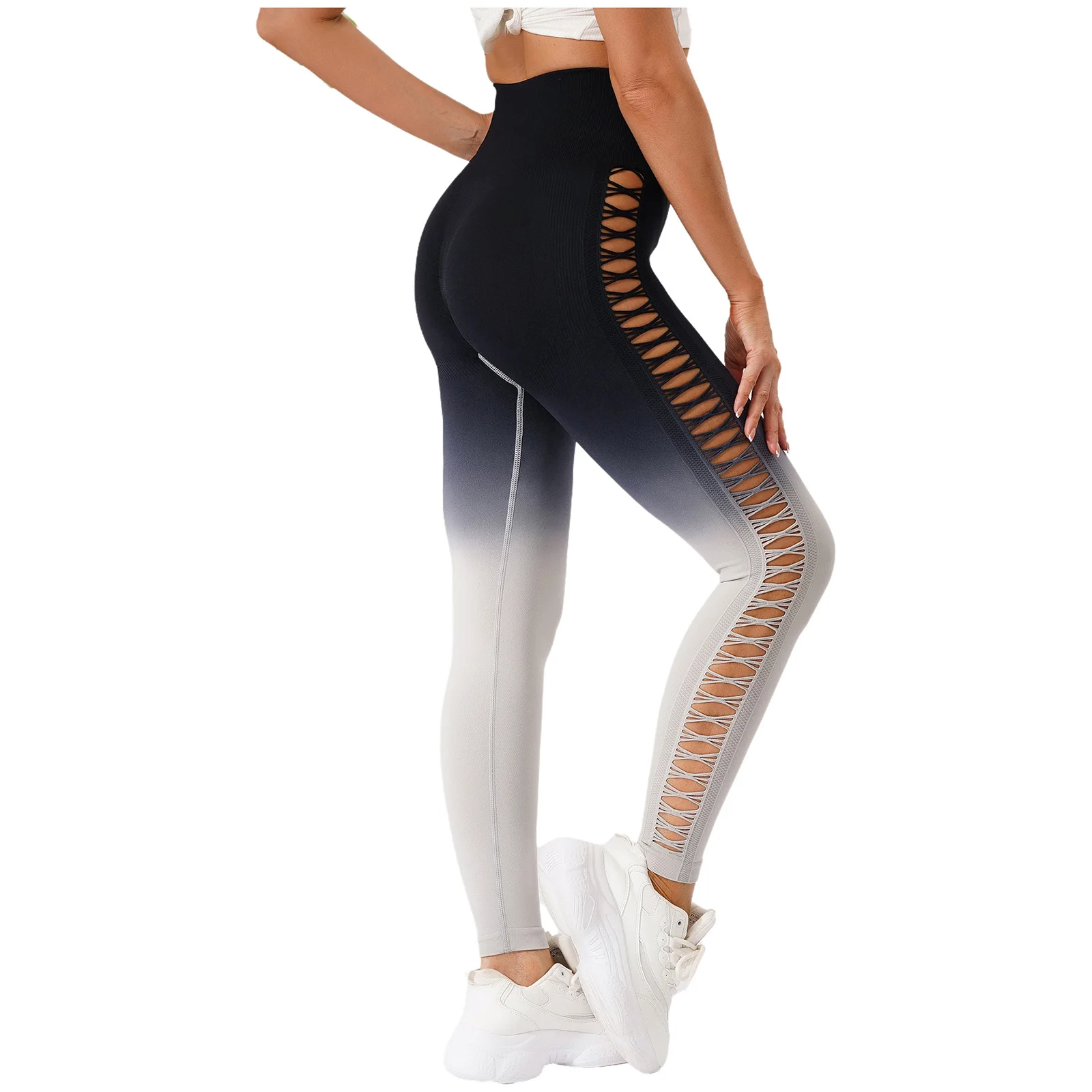 กางเกงเลกกิ้งออกกำลังกายผู้หญิง ผ้าปะต่อ ทรงสปอร์ต เอวสูง กระชับสัดส่วน ยกกระชับสะโพก ยืดหยุ่น ระบายอากาศได้ดี