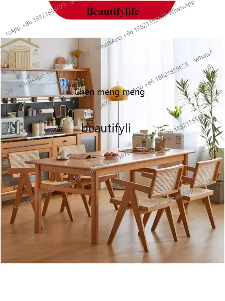 G153 S Japanese-Style Small Apartment Simple Dining Tables and Chairs Set Log Rectangular Home Dining Table Solid Wood Workbench