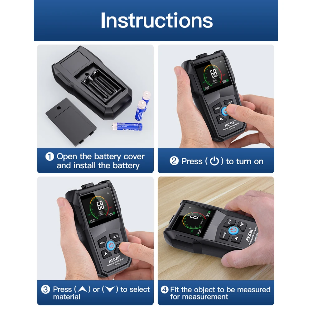 Mestek Digital Wood Moisture Meter for Wood Drywall Non-destructive Inductive Timber Damp Detector LCD Hygrometer Humidity