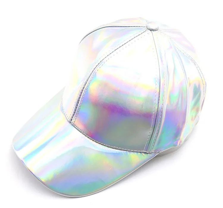 Damen Herren Kunstleder Baseballkappe Glitzer Metallic Holographisch Regenbogen Reflektierend Hip Hop Verstellbarer Strapback Schirmmütze – Detail 7