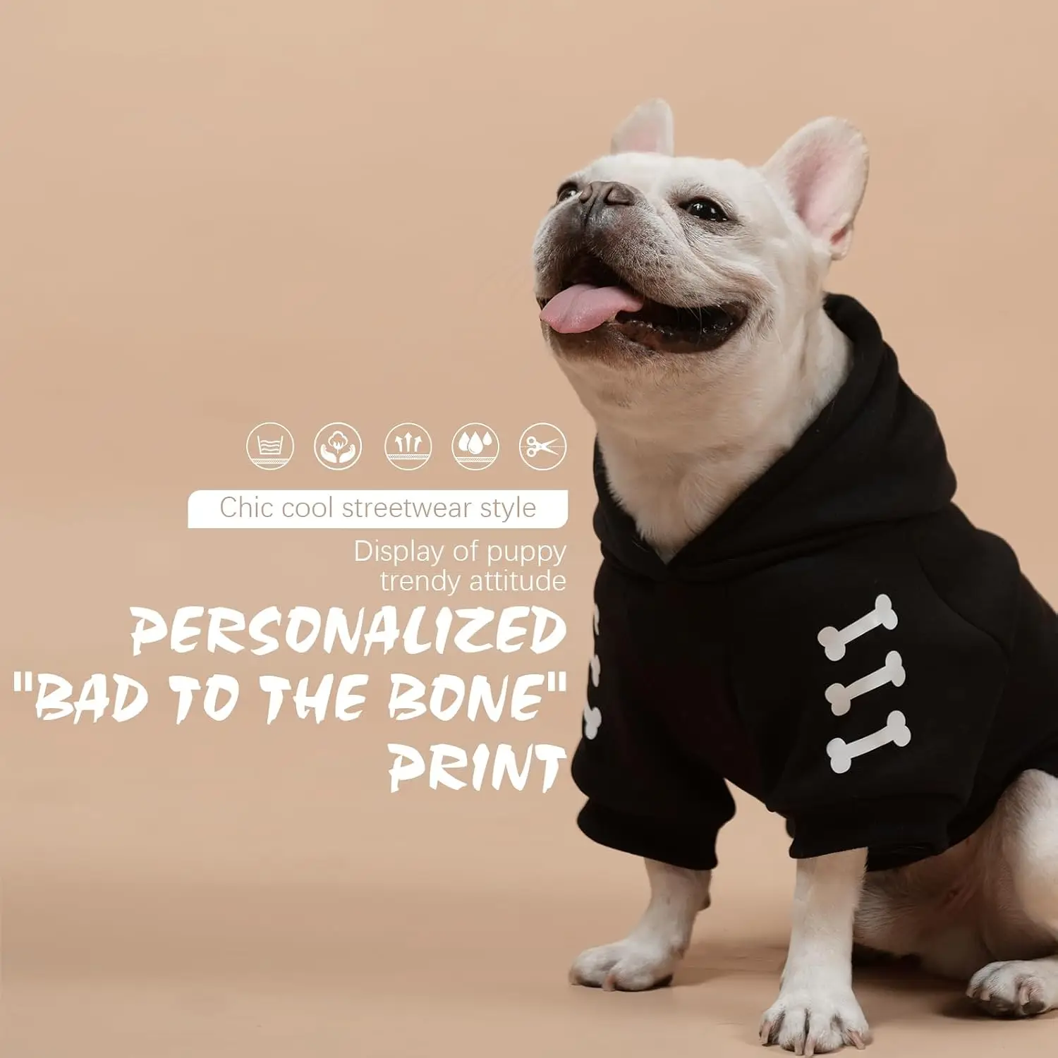 Soft Pullover Dog Hoodie Sweater for Medium Dogs, Black M, Customized