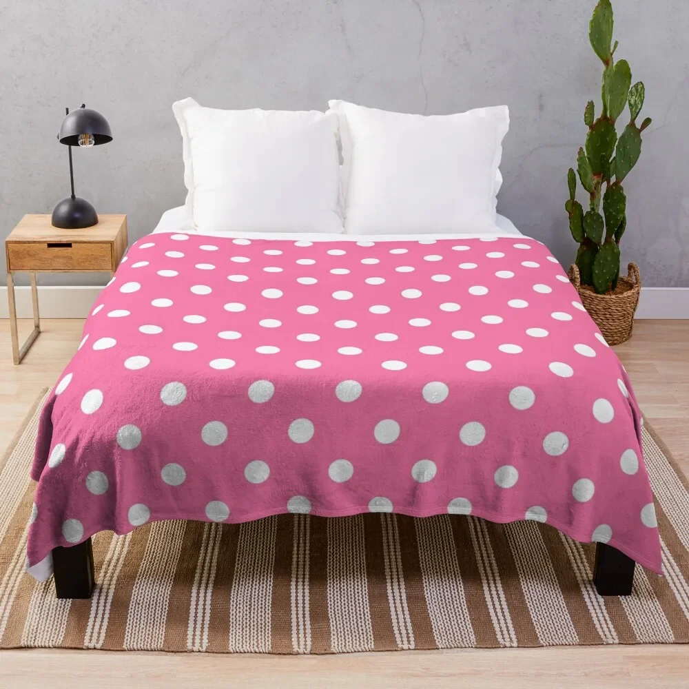 

Pink and White Polka Dots Pattern Throw Blanket Fluffys Large Fluffy Shaggy blankets ands Blankets