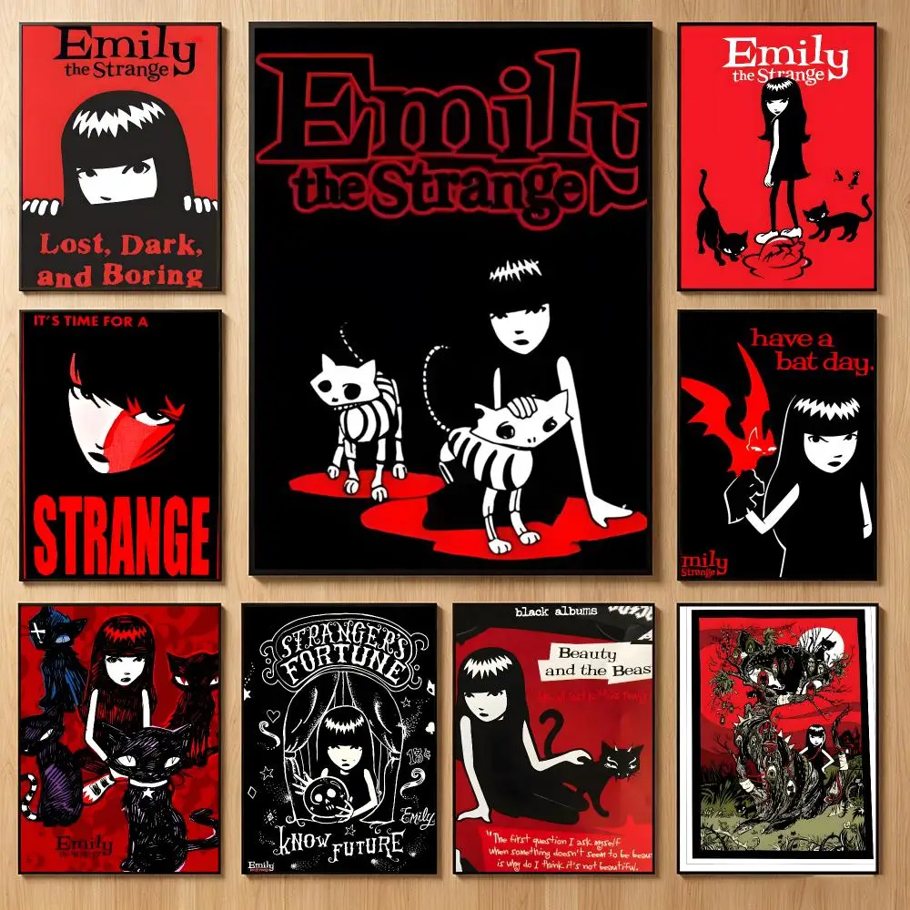 Quirky Character-Ip E-Emily The Strange Poster Classic Self-Adhesive PP Wall Sticker for Living Room Bar Decor Gift