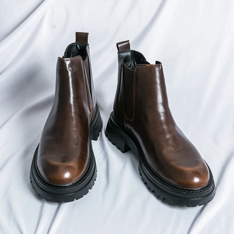 

Men Thick Soled Chelsea Boots British Style High Cut Comfortable Classic Business Men Boots