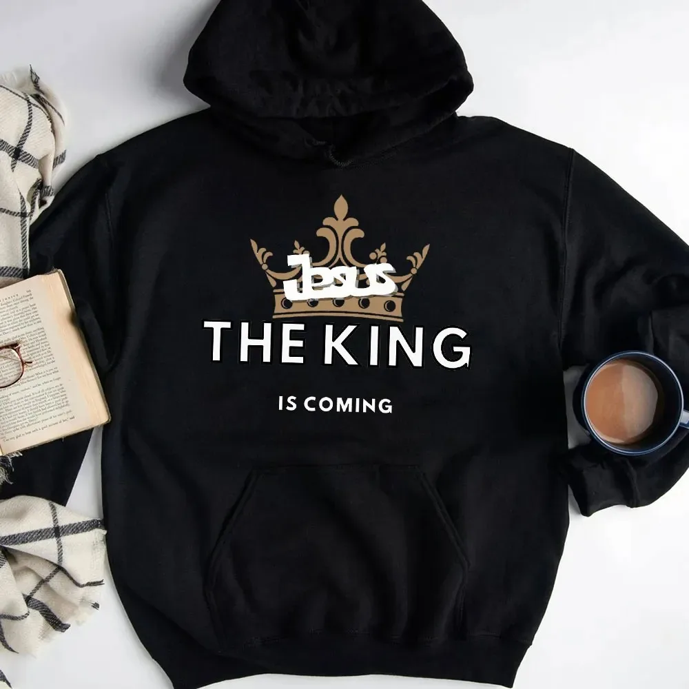 

Jesus The King Is Coming Christian Hoodie Men's and Women's Long Sleeve Sweatshirt Pullover Sportswear Streetwear Men Clothing