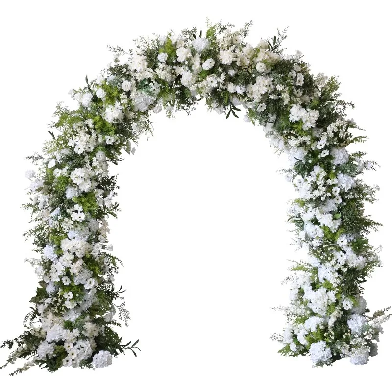 صف زهرة فاخرة مع الإطار ، ديكور قوس الزفاف ، ترتيب الزهور ، ديكور الدعامة الحدث ، الوردي الأبيض ، ورقة النباتات الخضراء ، قوس #6