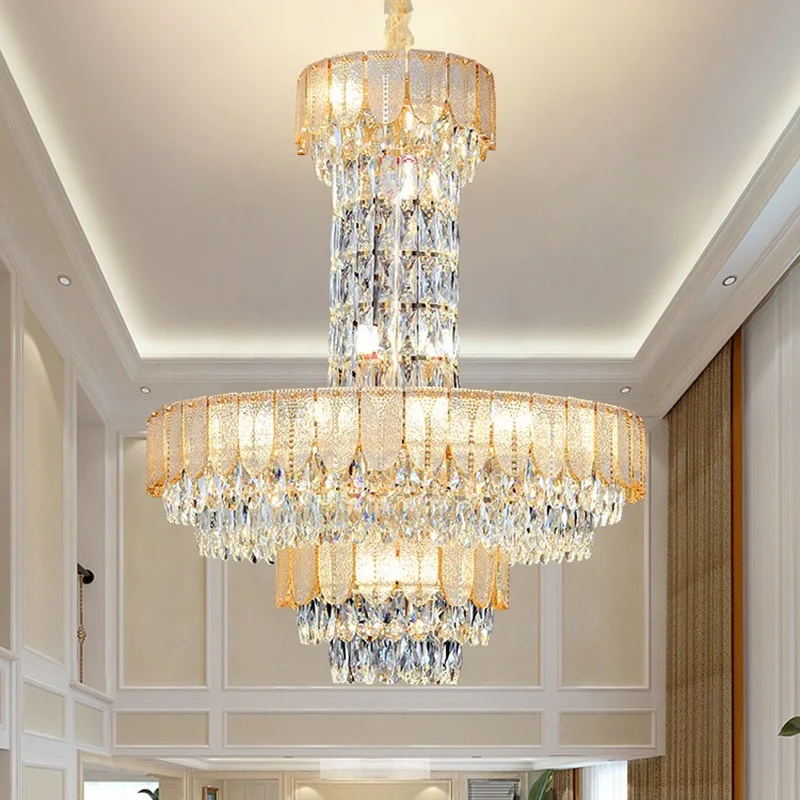 Duplex Building Handover Chandeliers Hotel Project Lobby Headlight Villa Living Room Rotating Luxury Crystal Long Fixture ZG8523