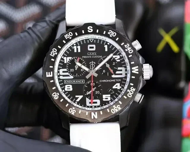 Men Red Blue Rubber Quartz Watch Waterproof Chronograph Watches Montre Endurance Pro Sapphire Glass 44mm