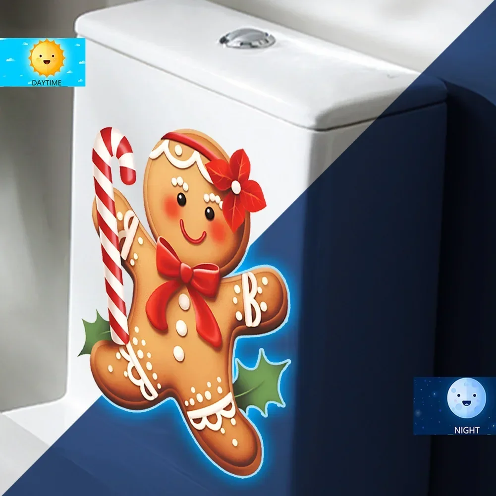 2Pcs Christmas -gingerbread Man Toilet Cover Sticker Toilet Lid Decals Wall Sticker Bathroom Christmas Toilet Decoration