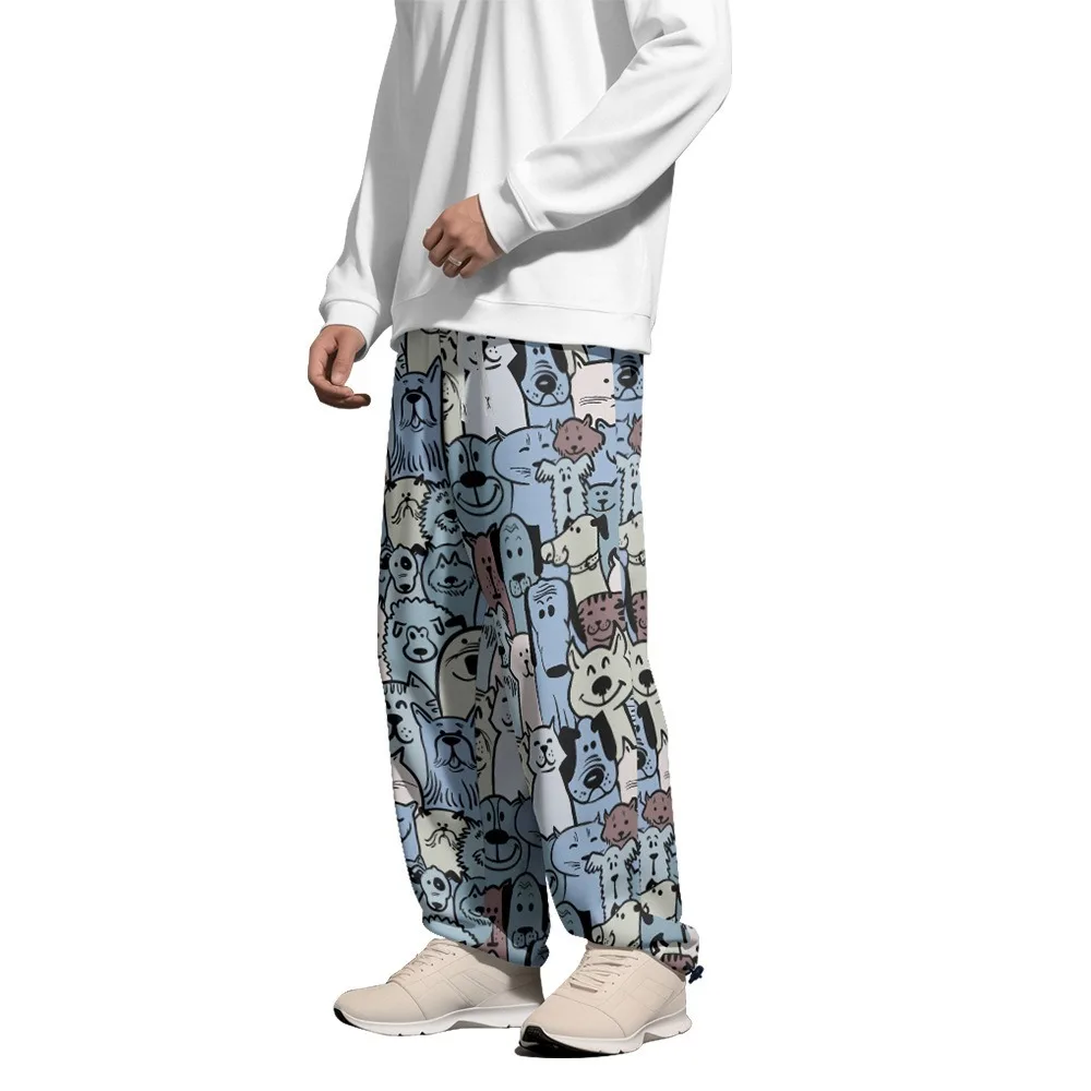 

Мужские забавные и удобные повседневные брюки с мультяшным принтом собаки, свободные брюки для бега с эластичной резинкой на талии, летние уличные брюки