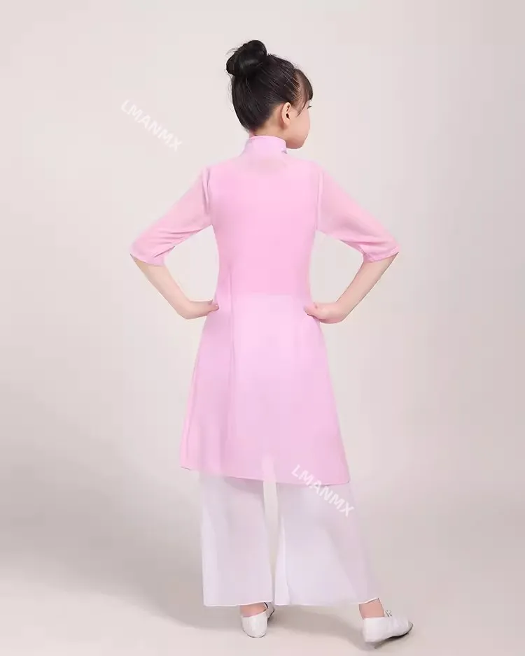 Kinder chinesische nationale Yangko Tanz kleid Kinder Mädchen Fan Kostüm Bühne Kind Regenschirm Tanz Outfit nationale Tanz kleidung