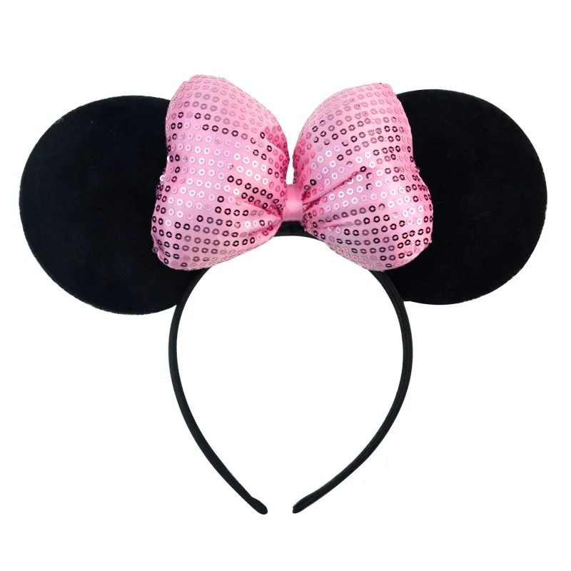 2024 New Style Mickey Minnie Ear Headband Sequin Bows Girl Kids Halloween Party Cosplay Hair Accessories Princess Hairband