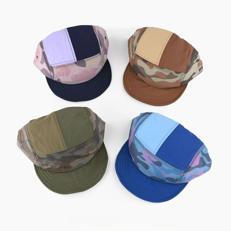 Camouflage Quick Drying Spliced Soft Duckbill Cap for Men and Women, Summer Outdoor Sun Shading and Sun Protection Baseball Cap