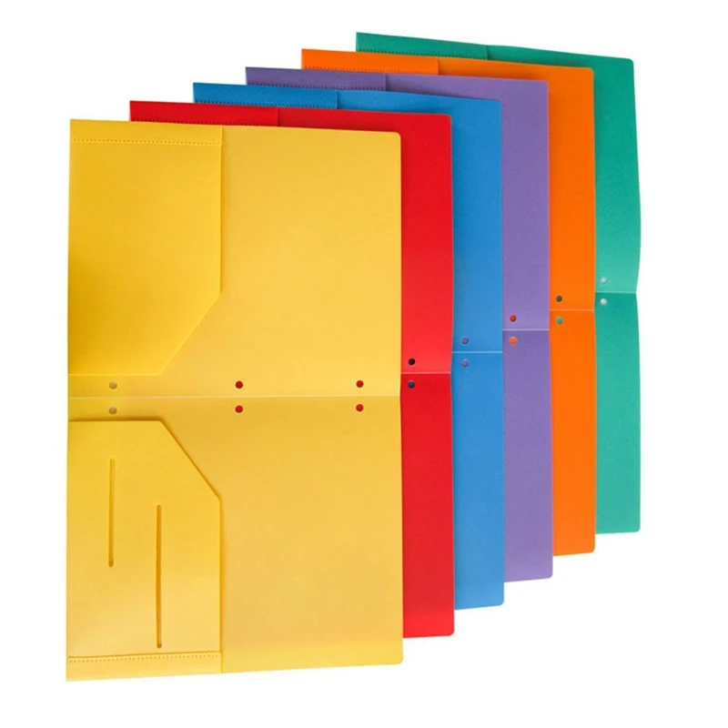 

6 Pack Heavy Duty Plastic Two Pocket Folders, 2 Pocket Folder And 3 Hole, 6 Colors