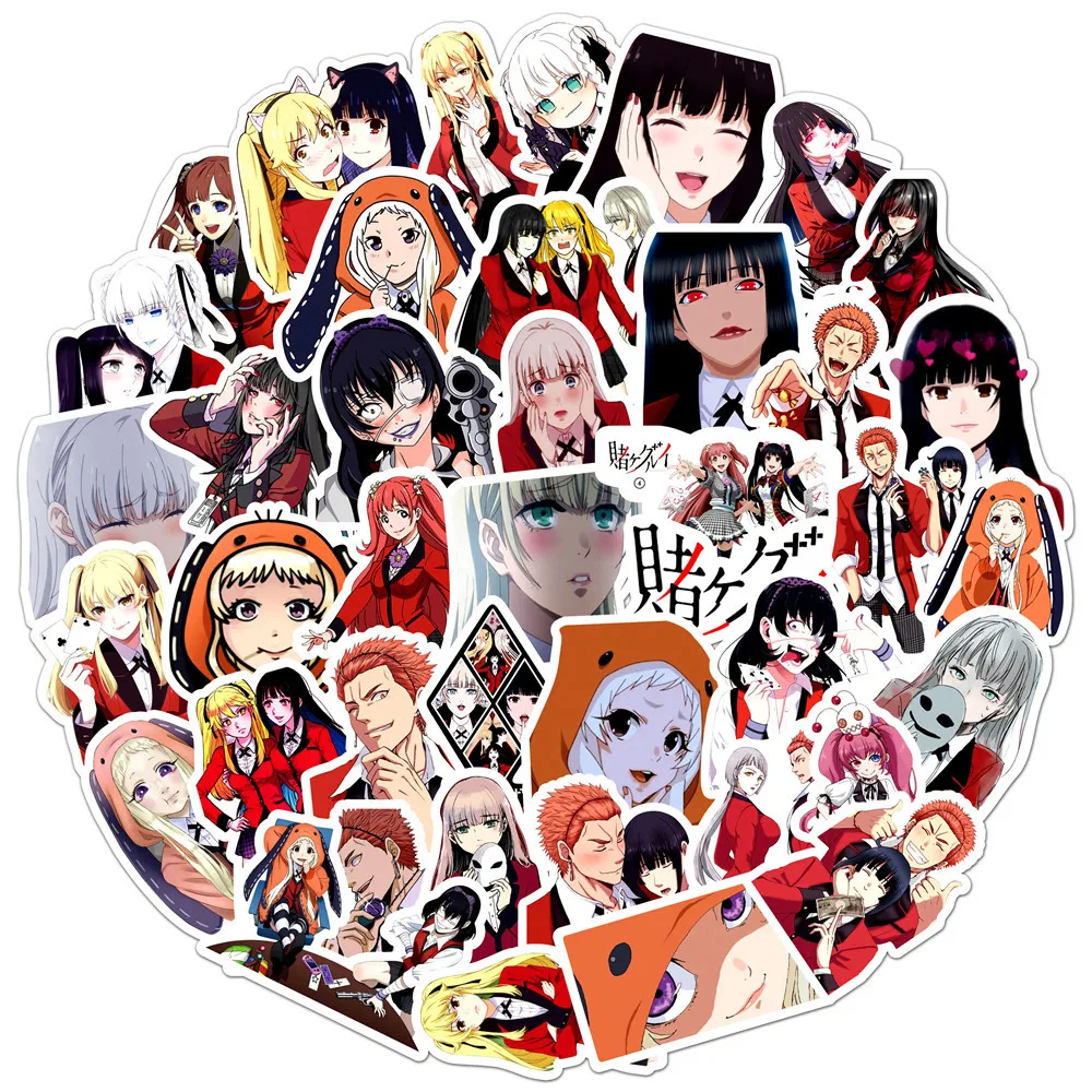 50 Pegatinas de Anime Kakegurui, Adhesivos Impermeables para Guitarra, Refrigerador, Teléfono, Maleta, Vaso, Patineta