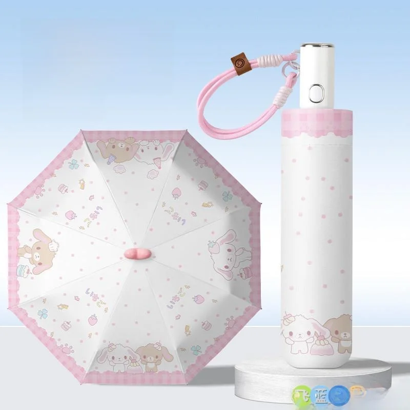 

Автоматический зонт от солнца и дождя с УФ-защитой для женщин, милый черный зонт с покрытием, двусторонний, Honey Bonnie