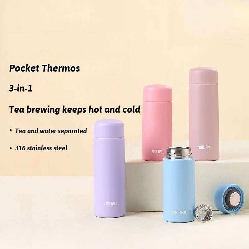 

150ml/200ml Mini Thermos Cup 316 Stainless Steel Water Bottle Portable Vacuum Thermal Insulation Pocket Cup with Tea Strainer