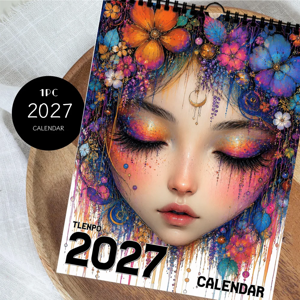1pc 2027 Bohemian Colorful Figure Wall Calendar,12‑Month Planner,Gift For ,Christmas,Halloween,New Year,Free Stickers Included