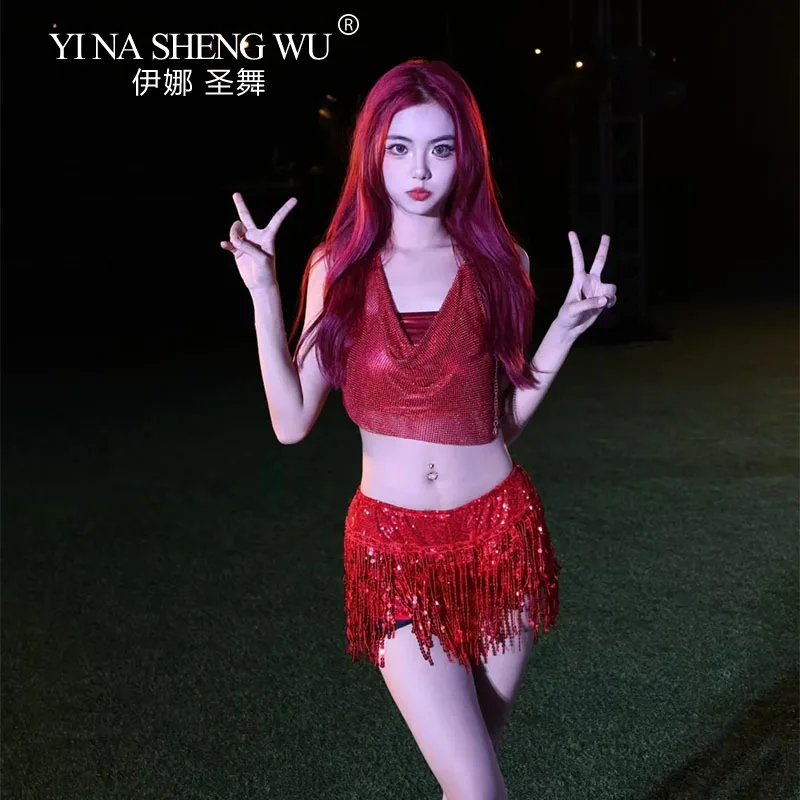 

Сексуальная женская юбка-пачка для танца живота, шарф, пояс с запахом, индийская богемная цепочка на талию с блестками, женская клубная одежда, косплей-шоу