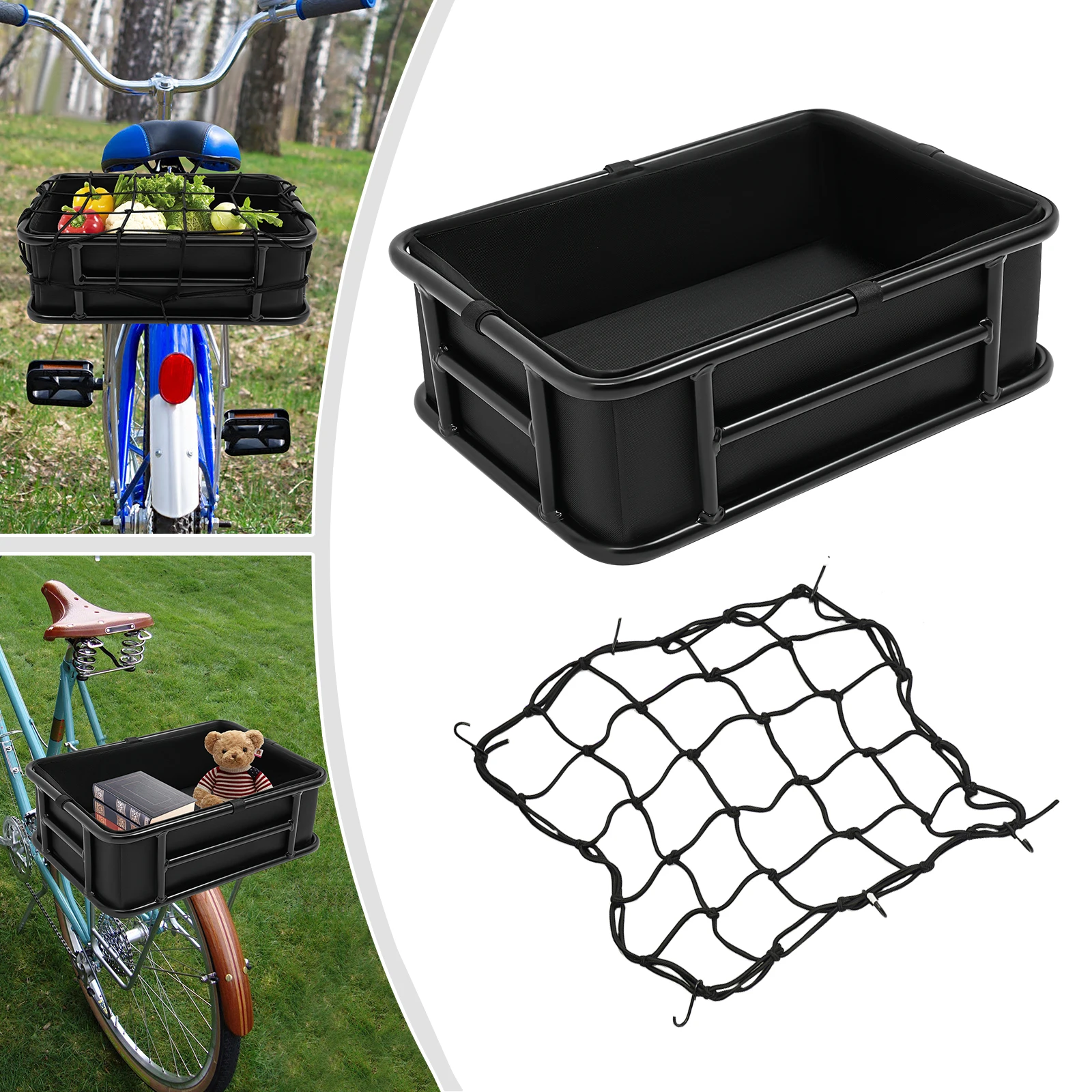Cestino posteriore per bici Portapacchi posteriore per bicicletta Cestini in rete con tasca in rete Fodera spessa Articoli per il trasporto 70 kg/154,32 libbre
