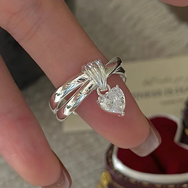 

925 Sterling Silver Rings for Women Men Couple Minimalist Handmade Simple Heart Zircon Ring Party Jewelry Gift Prevent Allergy