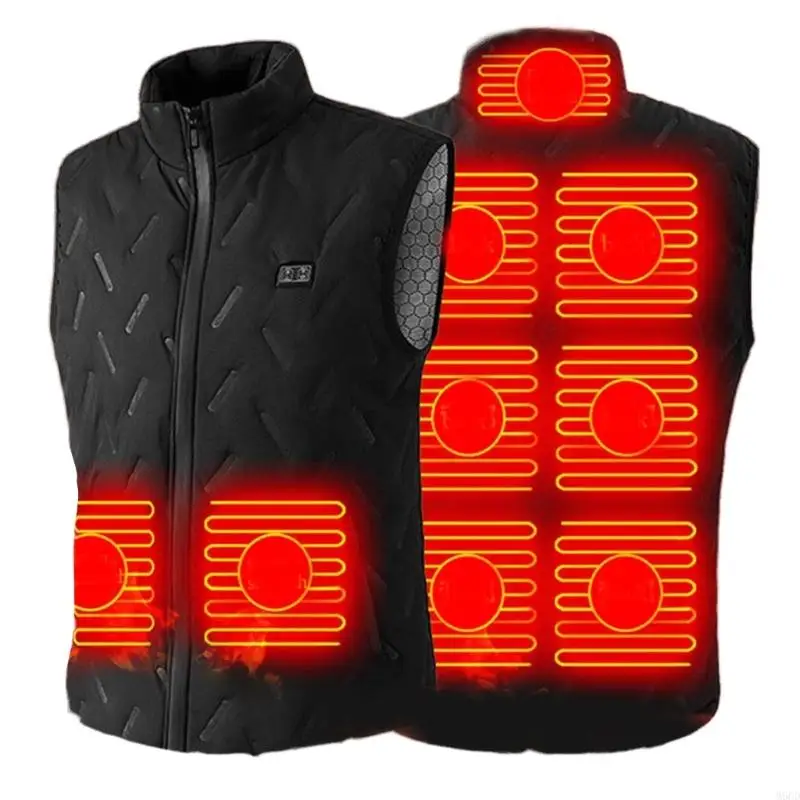 M6CD 9 구역 가열 조끼(USB 전원 제어 포함) 방풍 스탠드 칼라 야외 스포츠용 겨울 열 민소매 코트