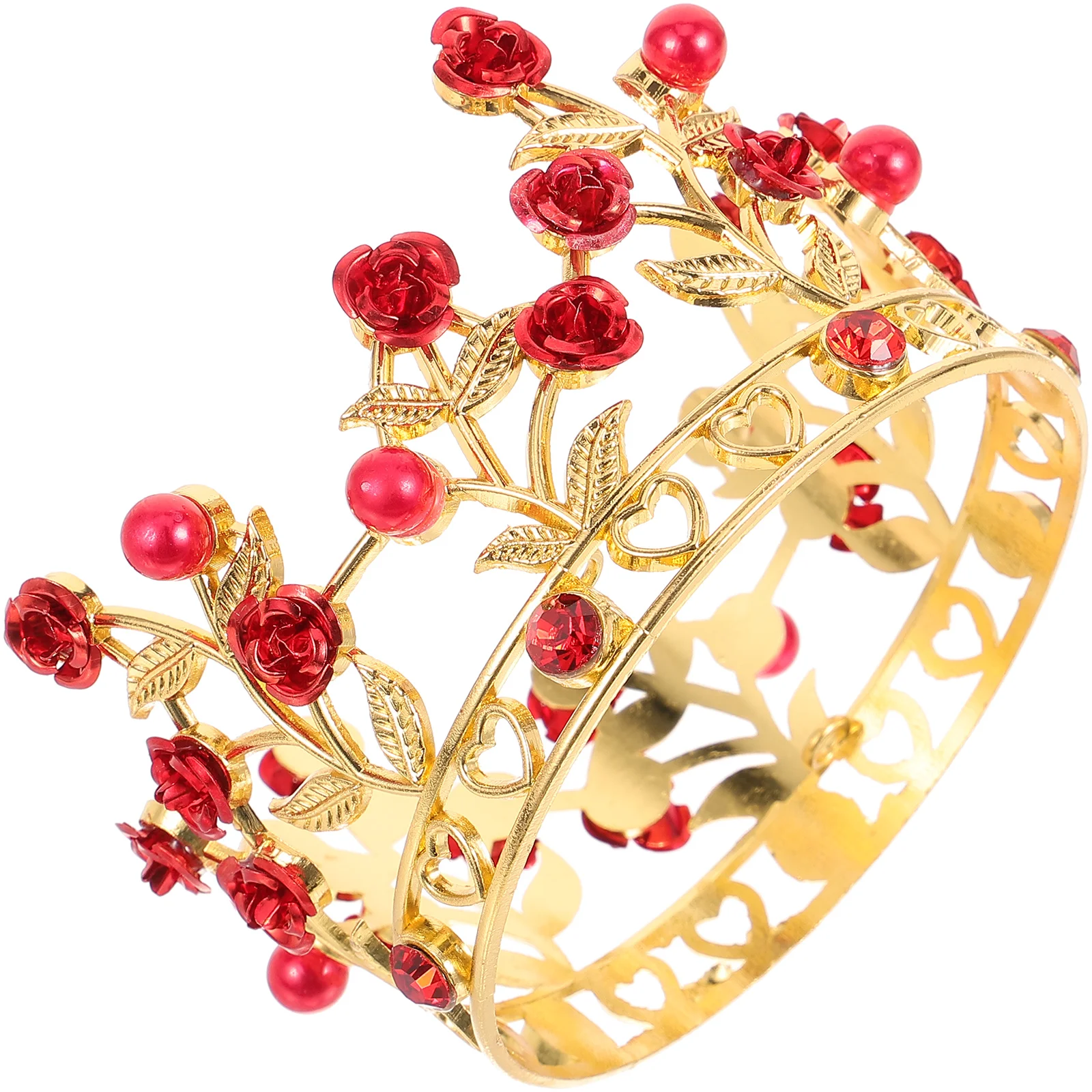 

Baroque Crown Headpiece Rhinestone Bridal Hair Accessory Red Rose Design Lightweight Wedding Party Girls Headb