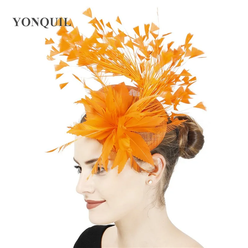 Sombreros de plumas de moda para mujer, tocado de Sinamay con Clips, accesorio elegante para el cabello, fiesta, carrera de té