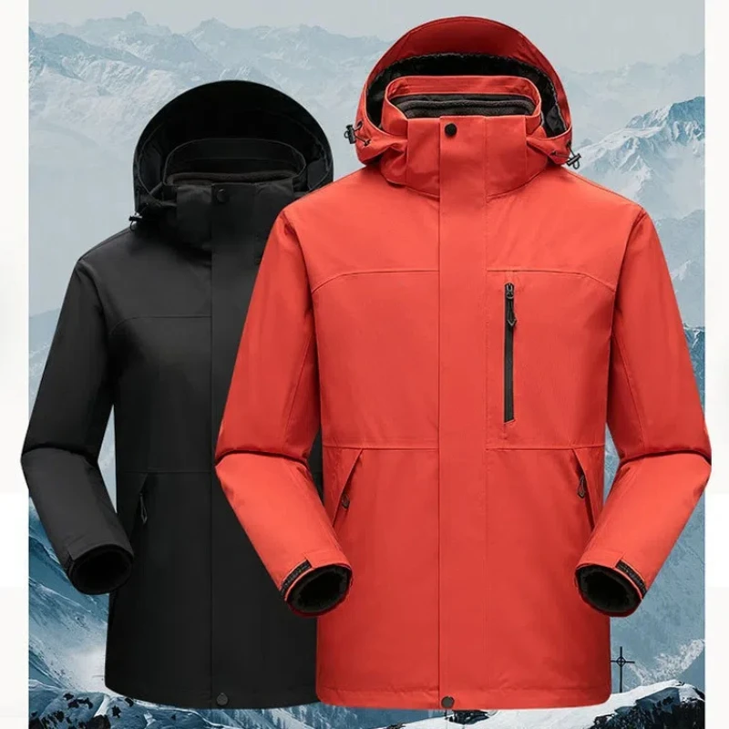 

Korean Camping Hiking Jacket Men Winter Outdoor Sports Coats Male Climbing 3 In 1 Windbreaker Warm Travel Two Pieces Jackets Red