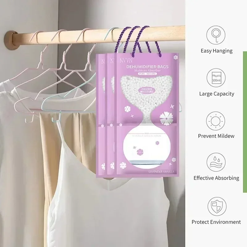 Hanging Dehumidifier Bag with Hook Household Hanging Dry Bag Desiccant MoistureProof Mildew Absorbent for Home Bathroom Wardrobe