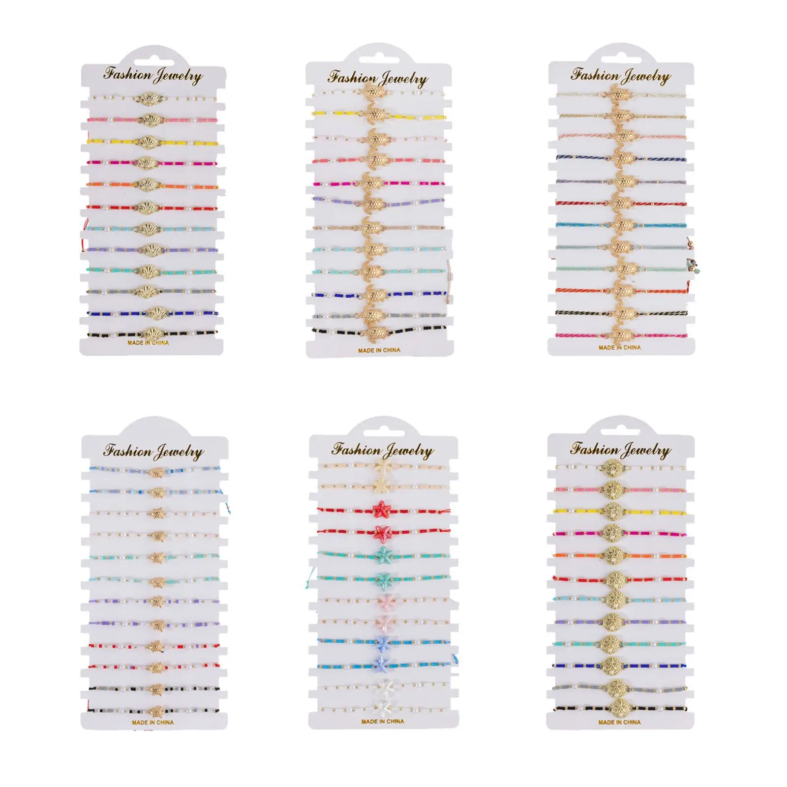 ZGMXR 12pcs Rice bead bracelet set Turtle Shell Starfish Adjustable Bohemia Fashion Hand weaving Simple Colorful Beaded bracelet