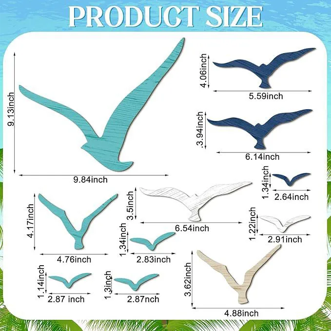 11Pcs Fly Birds 2D Wooden Sign Seagull Wall Deco for Home Farmhouse Bedroom Coffee Shop Spa Yoga Studio Rest Room Wall Decorat