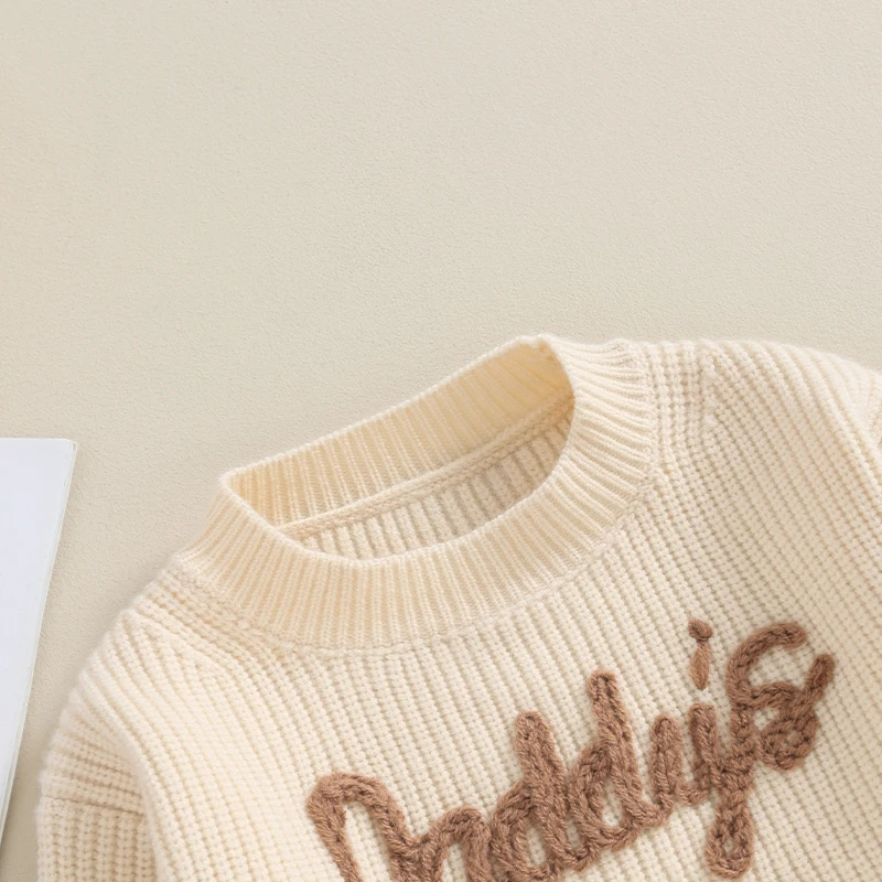 

Newborn Baby Girl Knitted Jumper Toddler Girls Daddy s Girl Letter Embroidery Sweater Crew Neck Long Sleeve Knitwear Knit