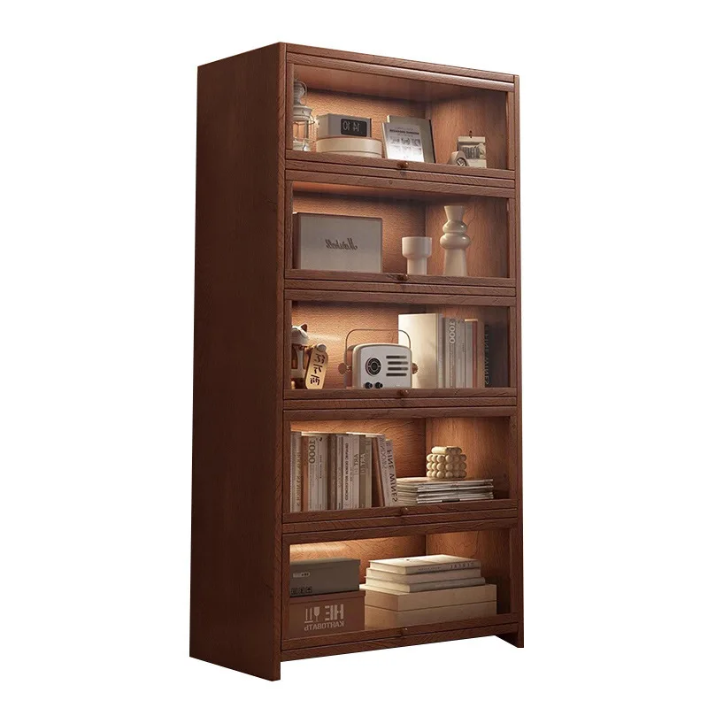 

Solid wood dust-proof bookcase integrated against the wall Walnut color storage cabinet Locker Floor storage cabinet Household