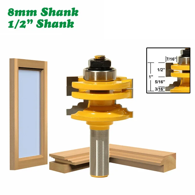 

1PC 8MM 1/2" 12.7MM Shank Milling Cutter Wood Carving Glass Door Rail & Stile Reversible Router Bit Woodworking Milling Cutting