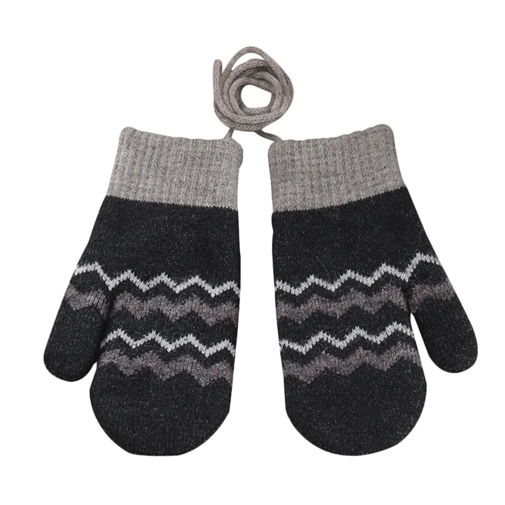 

Warm Kids Winter Gloves Windproof Coldproof Children Mittens Full Finger with Halter Knitted Gloves for 0-3 Years Old Outdoor