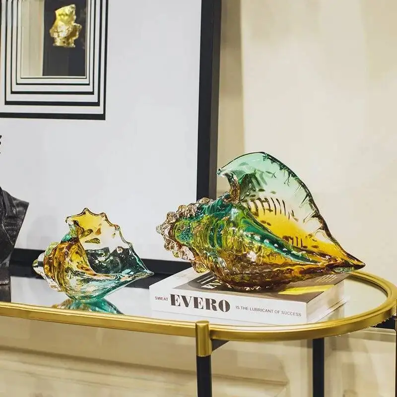 Transparent Glass Conch Colorful Shell Statue Modern Design Sculpture Crafts Aesthetic Decoration Ornaments Decorative Figurines