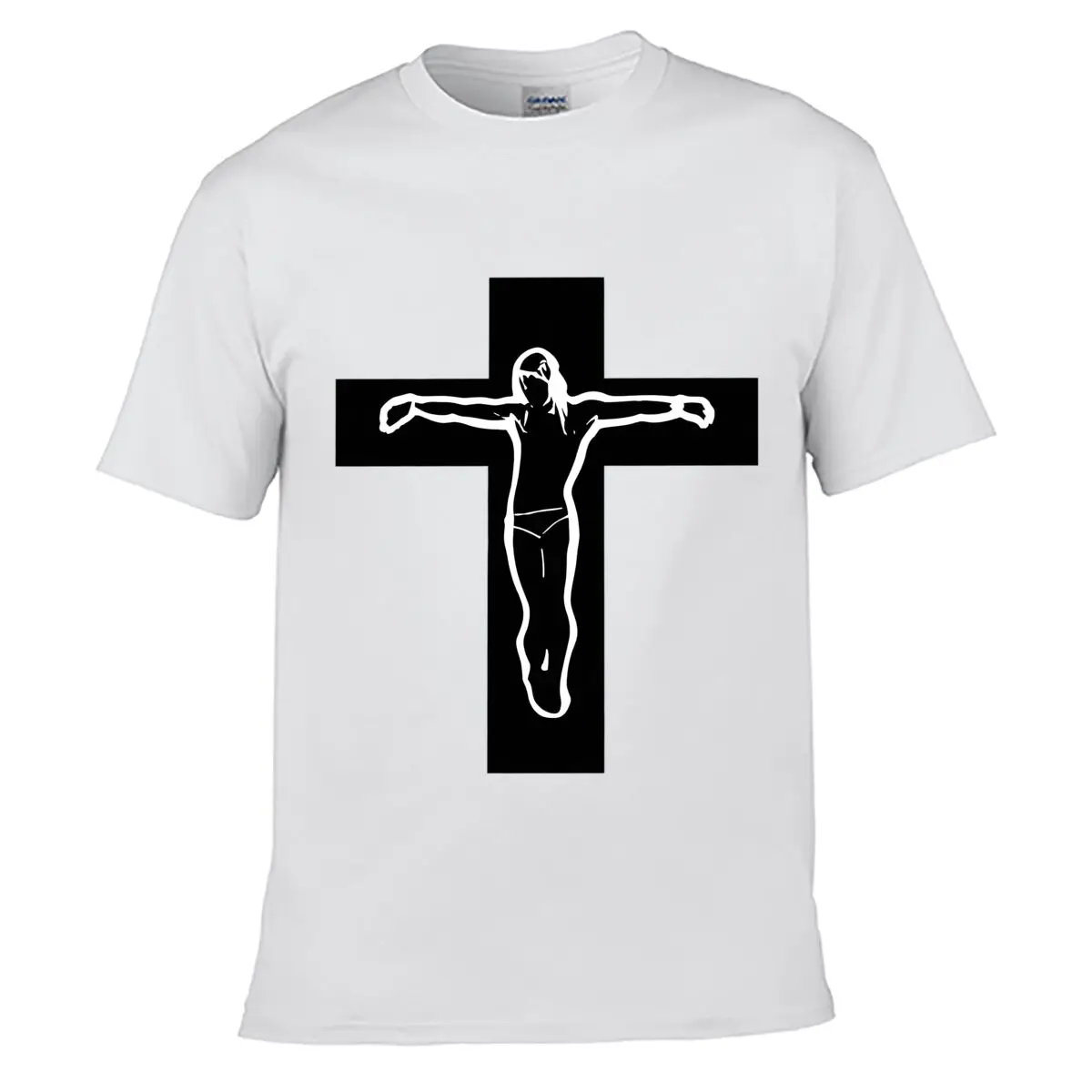 Christ Crucifix Religious Cross Black White Silhouette Summer short-sleeved Loose Top