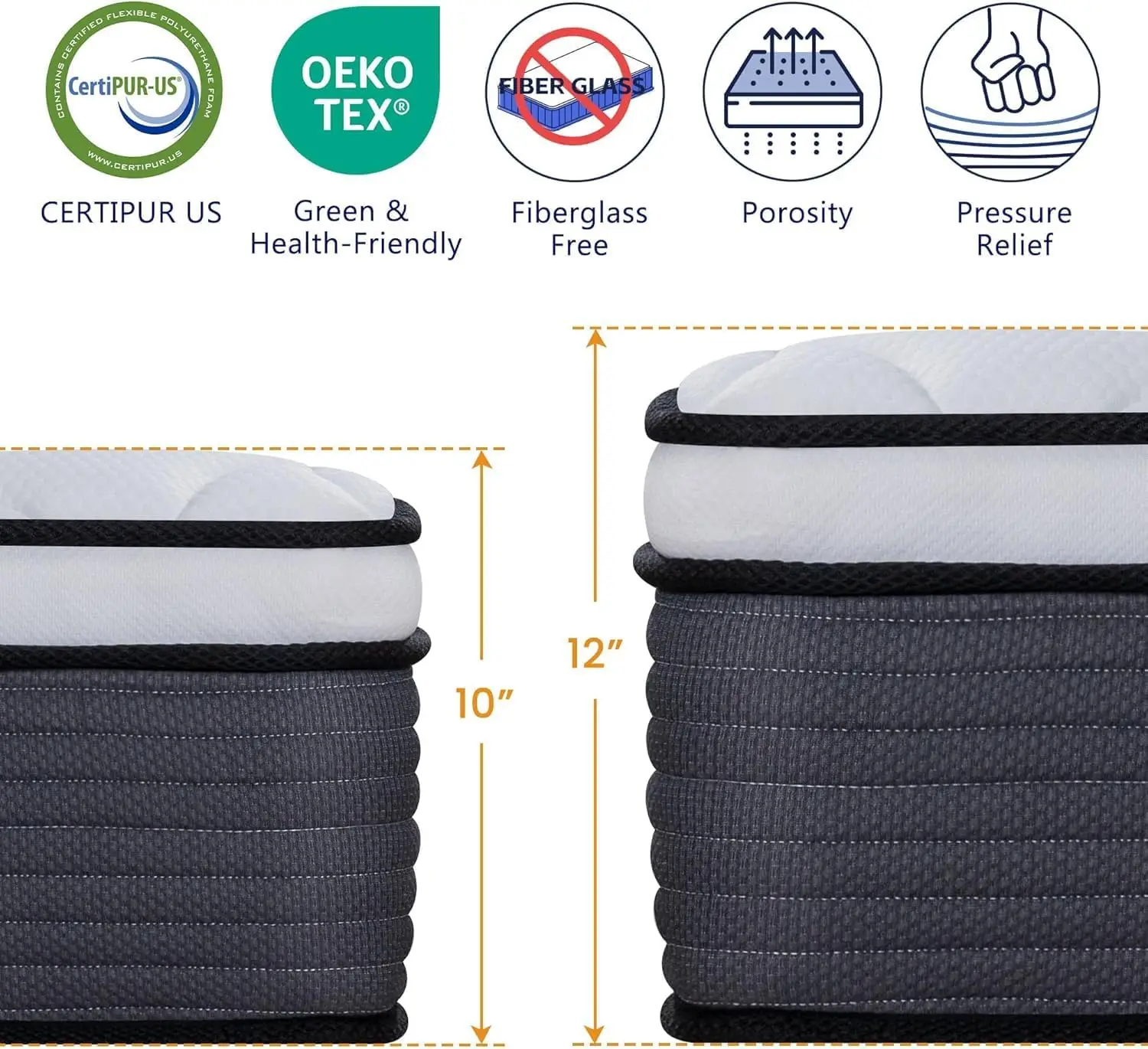 RV Use, 12'' Twin Mattress with Diamond Innerspring and Cooling Gel Memory Foam, White, Pressure Relief & Motion Isolation