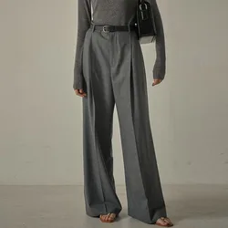 Women'S F@C* Wide-Legged Pants Spring And Fall Wool Blend High-Waisted Pants Straight Suit Pants Large Size Thin Pants