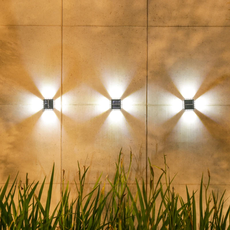 

4-Sided Solar Wall Light 16 LEDs Cool White, Outdoor Decorative Light with Intelligent Light Control for Patio Fence Yard Wall,