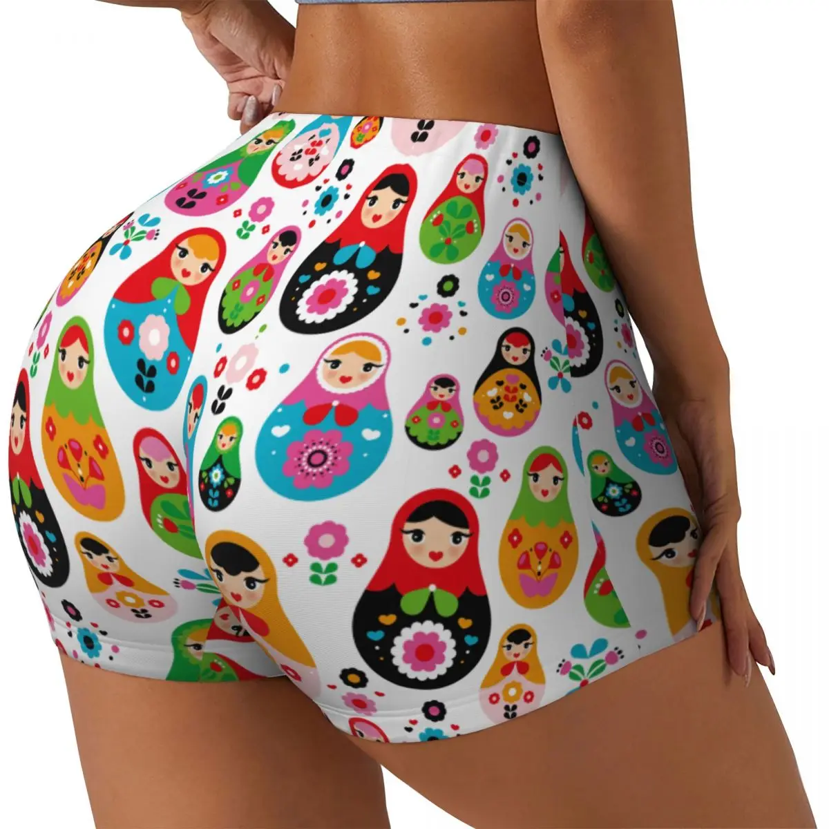 Bright Matryoshka Doll Shorts for Women High Waist Workout Shorts for Yoga for Cozy Lounging Quick Errands or Casual Days