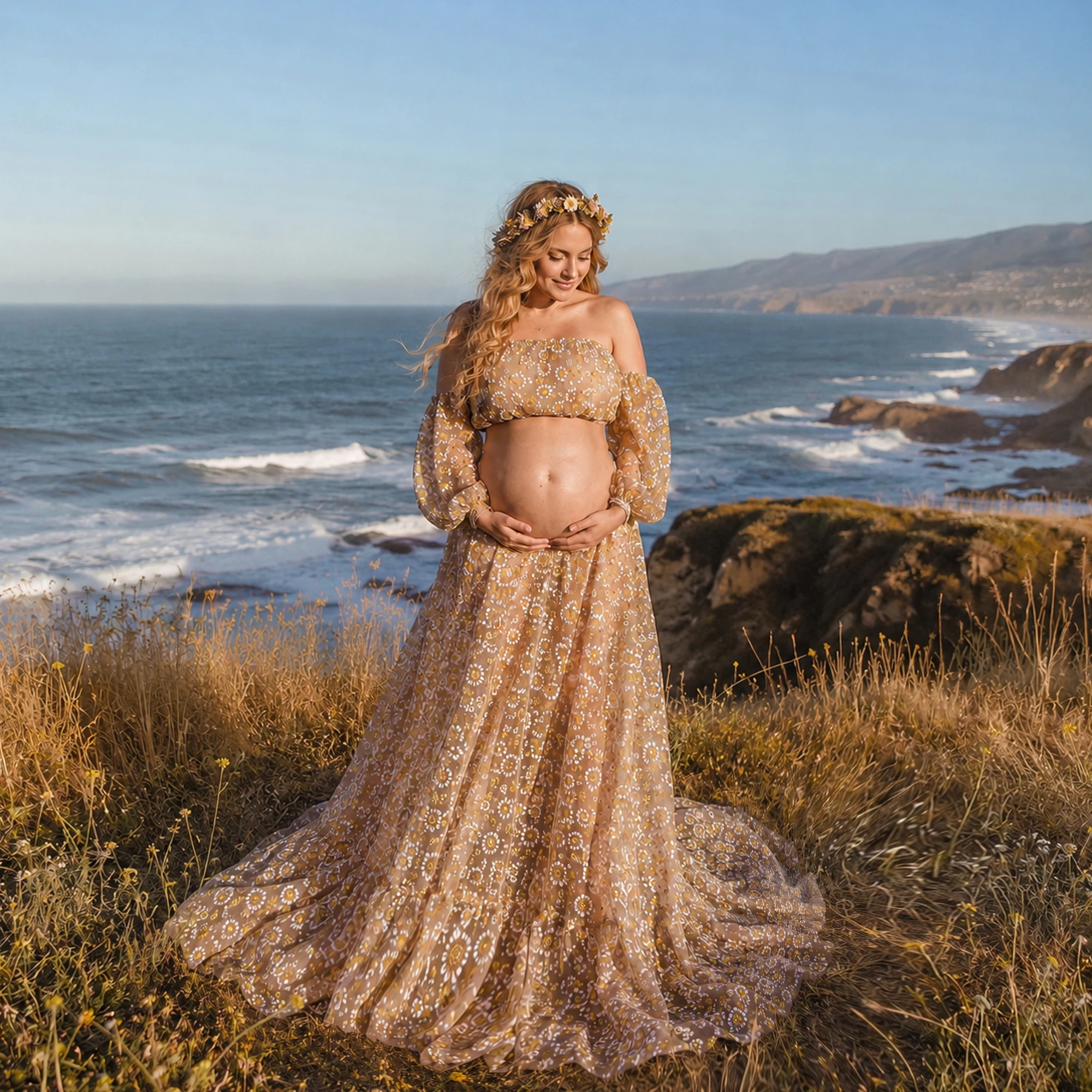 

Don&Judy Flower Off Shoulder Top And Skirt Two Pieces Set Maternity Dress Transparent Photography Part Gown Photo Shoot Studio