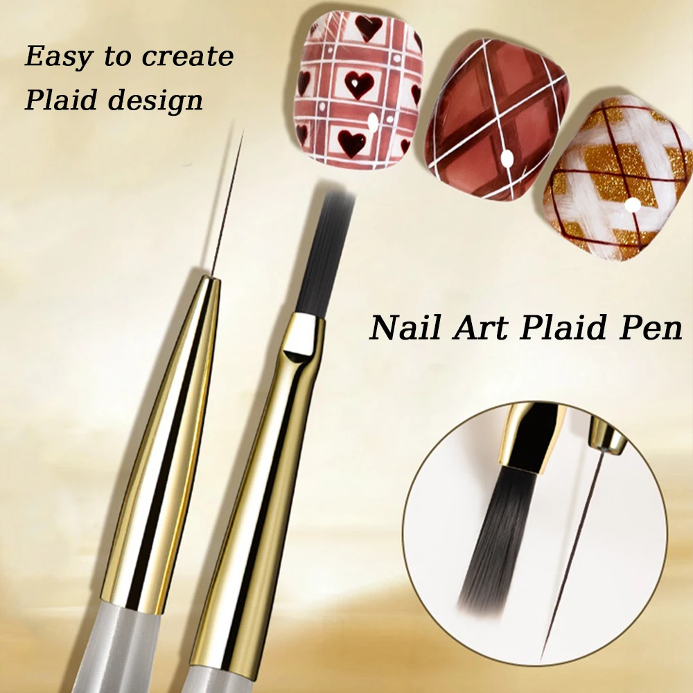 1/2pcs Plaid Nail Art Brushes set Soft Flexible Checkered Drawing Pen for UV Gel DIY Multi-functional Delicate Line Paint Tools