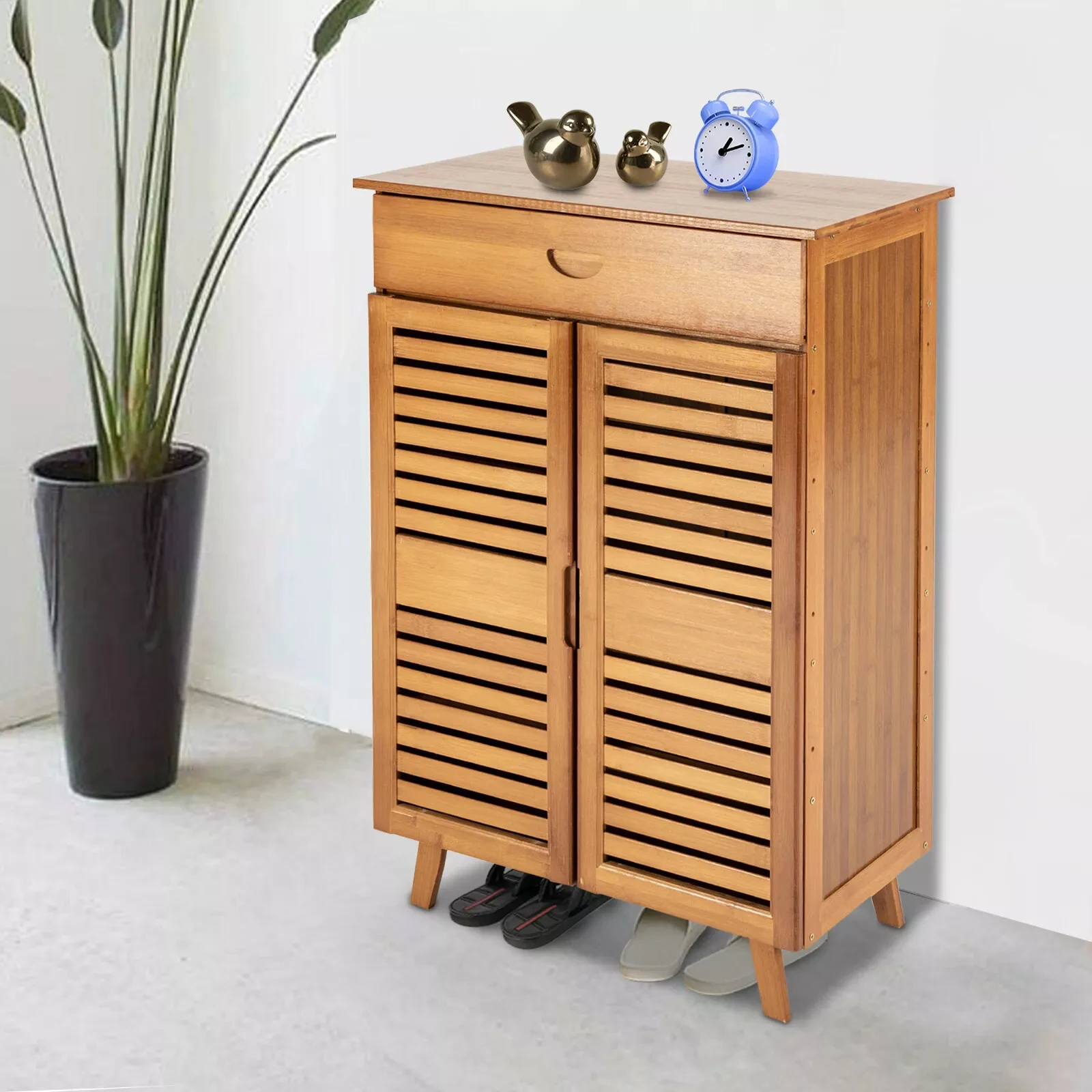 

Bamboo 4-Tier Storage Cabinet - Shoe Rack, Bookcase & Organizer Shelf