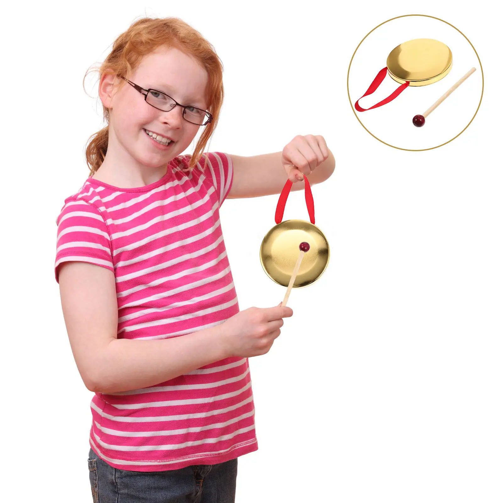 1Set Portable Small Hand Held Gong Metal Percussion Instrument Chinese Gong Instrument Musical Party Prop Performance Stage