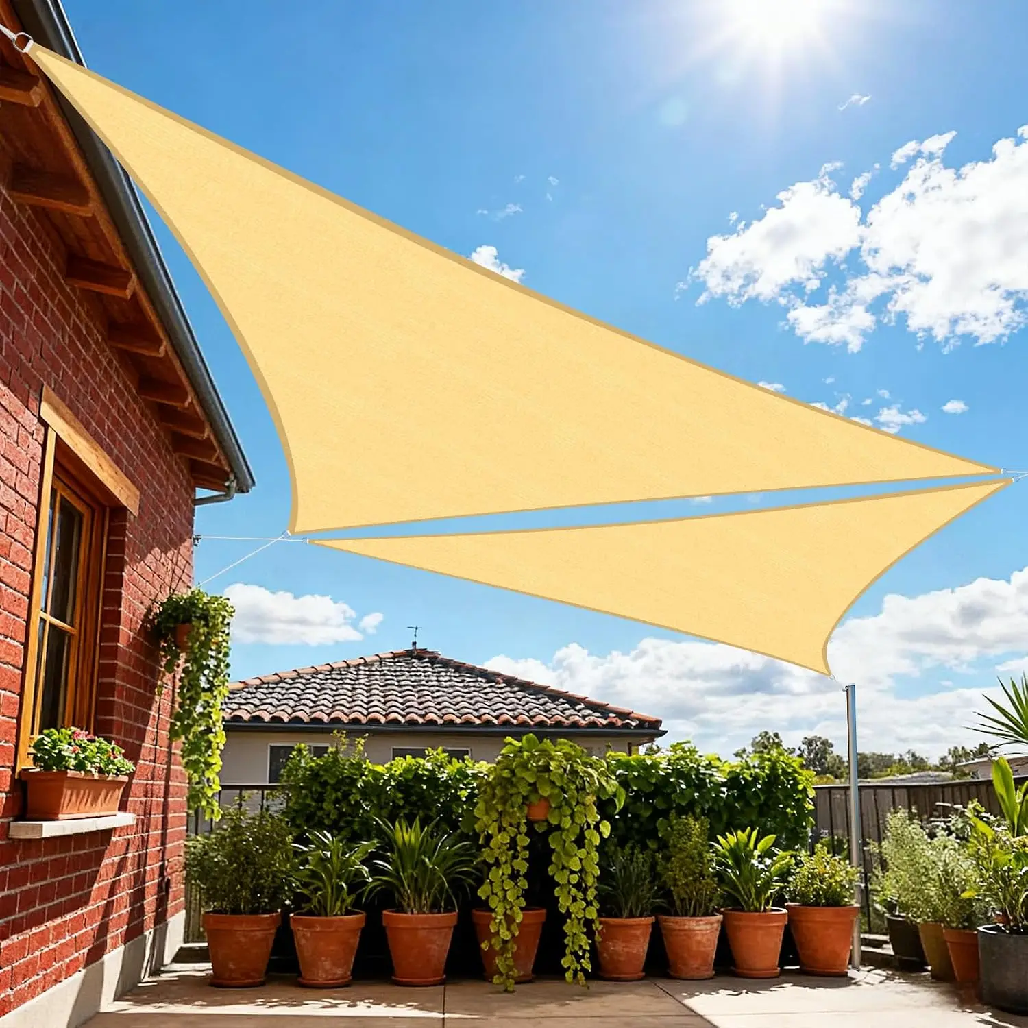 Triangle Sun Shade Sail 24'x24'x33.9' Sand UV Block Breathable Canopy for Patio Garden